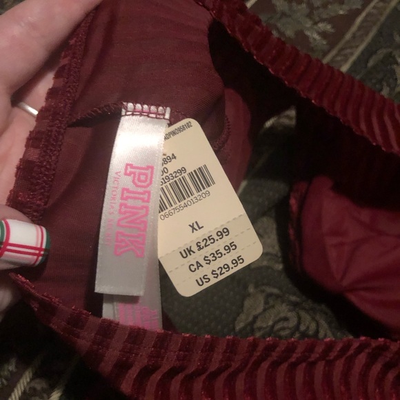 NWT VS PINK Burgundy Longline Velour Velvet Bralette Sz XL - Picture 5 of 5